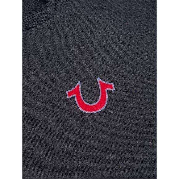 TRUE RELIGION Womens MEDIUM Black Heritage Crewneck Sweatshirt Buddha Pullover - Picture 3 of 11